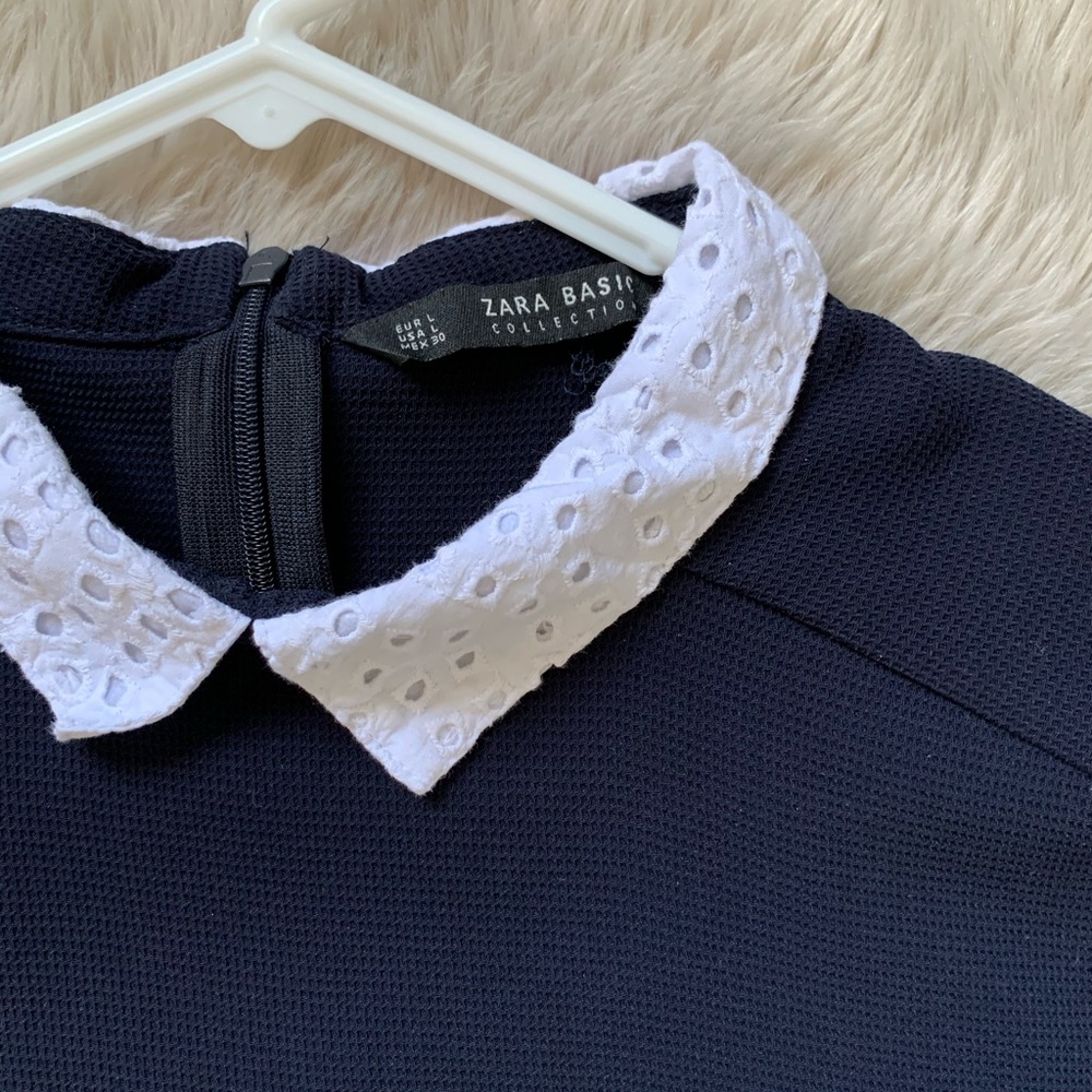 Zara Blue Dress with White Neckline